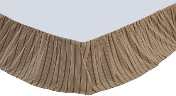 Sawyer Mill King Bed Skirt  farmhouse look with dark crème and charcoal grey grain sack stripe. Primitive Country Farmhouse Bedding Dust Ruffle Home Decor & Accessories. Dust Ruffle
