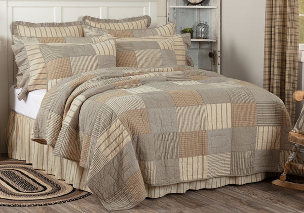 Sawyer Mill Charcoal King Quilt 105Wx95L, ash grey, creme, and black, Primitive Country Farmhouse Bedding