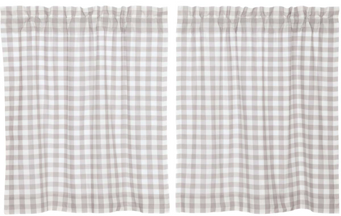 Annie Buffalo Grey Check Tier Set of 2 L36xW36, Primitive Country Farmhouse Window Treatments Curtains