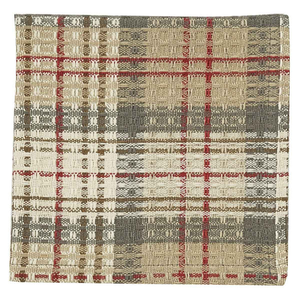 Neutral earthtone colors with a hint of deep red combine to make the handsome plaid in the Gentry Dishcloths. Each washing enhances the absorbency of this quality waffle fabric!