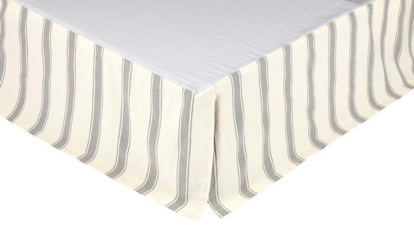 Grace King Bed Skirt 78x80x16, Modern grey grainsack striped flat panels. Primitive Country Farmhouse Bedding Home Decor.