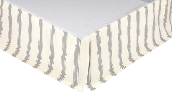 Grace Queen Bed Skirt 60x80x16, Modern grey grainsack striped flat panels. Primitive Country Farmhouse Dust Ruffle Home Decor.