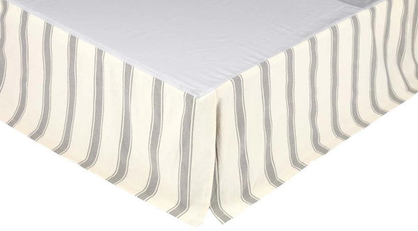 Grace Twin Bed Skirt 39x76x16, Modern grey grainsack striped flat panels. Primitive Country Farmhouse Dust Ruffle Home Decor.