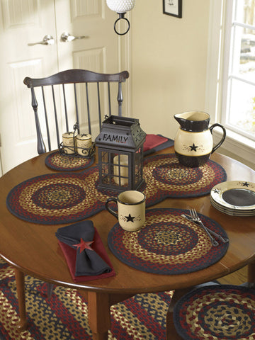 Folk Art Braided Round Placemat Colors: Barn Red, Black, Khaki Tan &  Ivory