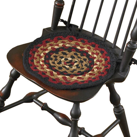 Folk Art Braided Chair Pad  Colors: Barn Red, Black, Khaki Tan &  Ivory