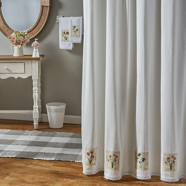 The Antiquarian Blooms Shower Curtain adds the perfect vintage touch to any home with its neutral color pallet and vintage flower pictures