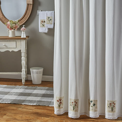 The Antiquarian Blooms Shower Curtain adds the perfect vintage touch to any home with its neutral color pallet and vintage flower pictures