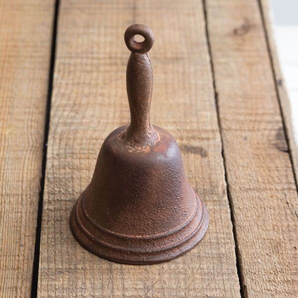 Our Antiqued Hand Bell is made from cast iron metal and has a clanger that rings the bell. Measures 4½''W x4½''D x7½''H. Visit website for FREE s/h & discount offers. Primitive Country Farmhouse.