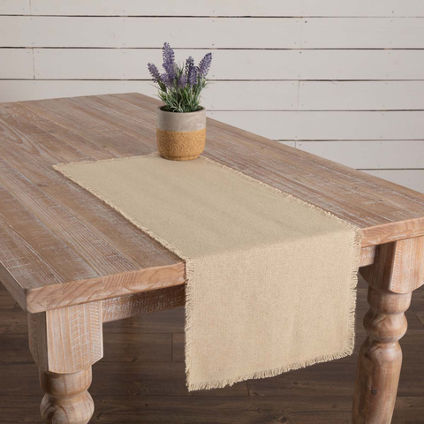 Burlap Vintage Runner Fringed 13x36, Primitive Country Farmhouse Kitchen Table Dining Decor