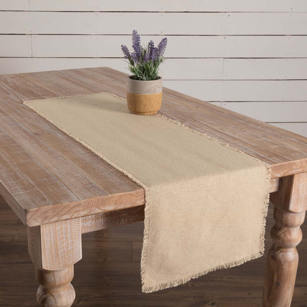 Burlap Vintage Runner Fringed 13x48, Primitive Country Farmhouse Kitchen Dining Table Decor
