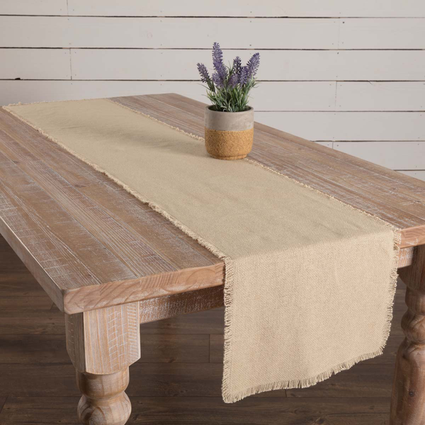 Burlap Vintage Runner Fringed 13x72, Primitive Country Farmhouse Kitchen Table Dining Decor.
