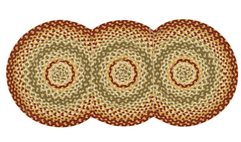 Mill Village Scalloped Braided Runner - 34"L feature a vibrant garnet, combines it with green & cream, then softens it with buttercream to make this lovely tabletop!