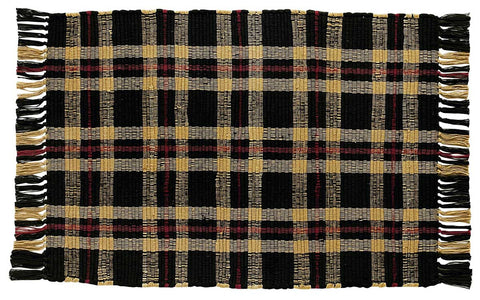 Cambridge Rag Rug - 24" x 42", the beautiful blend of black, khaki tan & muted patriotic red, the versatile, chunky plaid pattern adds depth & style to your home!