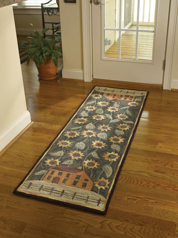 House and Sunflowers Hooked Rug/Runner 24 X 72 in. features the art of Teresa Kogut. See website for free s/h and discount offers.