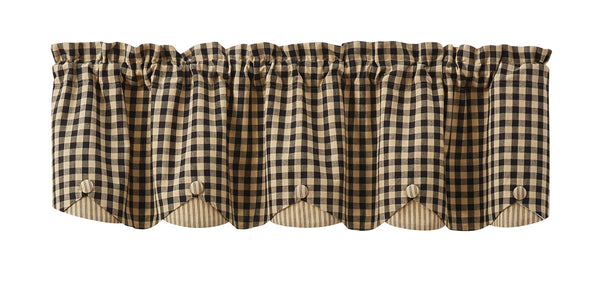 Berry Gingham Lined Scallop Valance 58x15 | Black & Tan Country | Final Sale