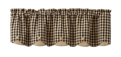 Berry Gingham Lined Scallop Valance 58x15 | Black & Tan Country | Final Sale