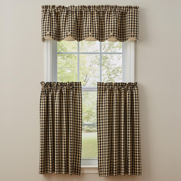 Berry Gingham Lined Scallop Valance 58x15 | Black & Tan Country | Final Sale