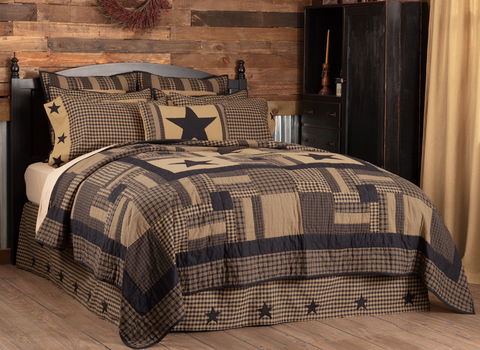 Black Star Check Luxury King Quilt 120X105, Primitive Country Farmhouse Bedding