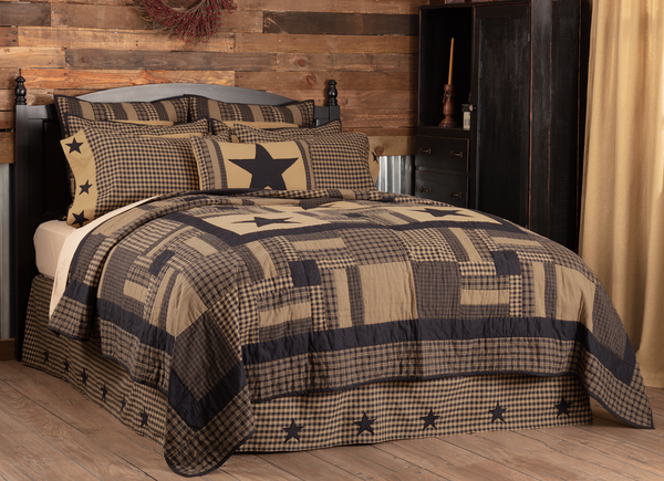 Black Star Check Queen Quilt 90X90, Primitive Country Farmhouse Bedding