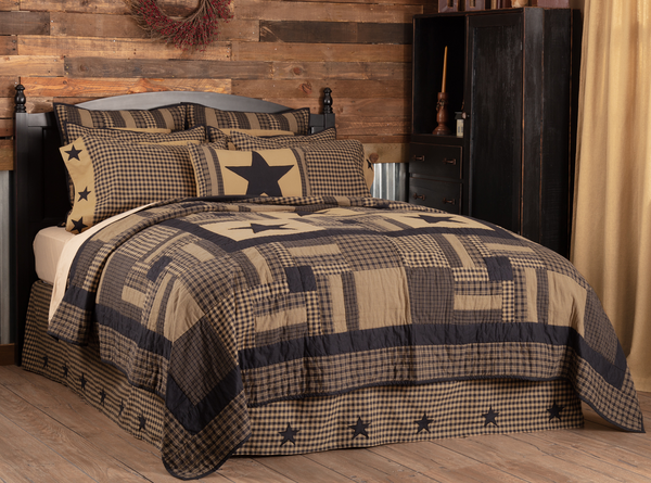 Black Star Check Twin Quilt 68X86, Primitive Country Farmhouse Bedding