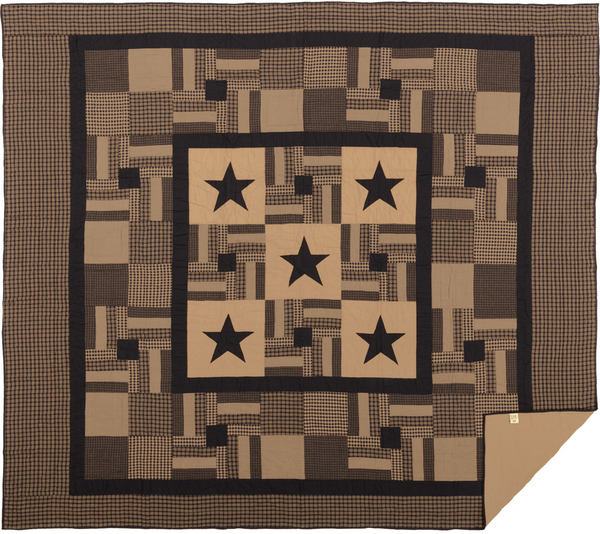 Black Star Check California King Quilt 130X115, Primitive Country Farmhouse Bedding