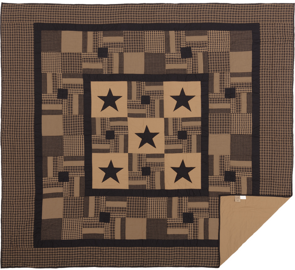 Black Star Check King Quilt 105X95, Primitive Country Farmhouse Bedding
