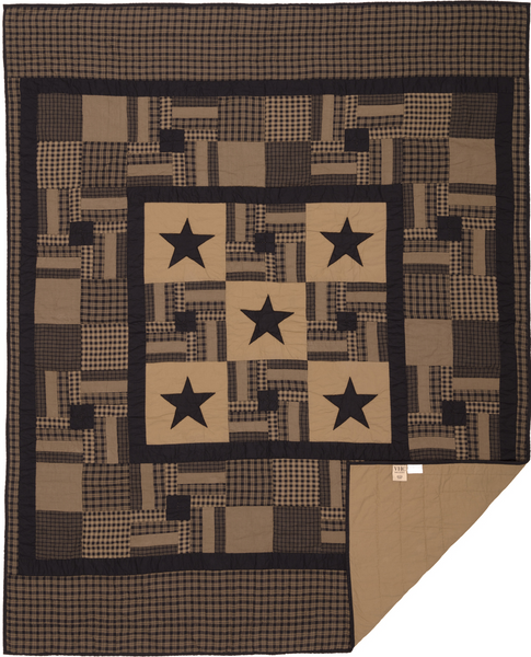 Black Star Check Twin Quilt 68X86, Primitive Country Farmhouse Bedding