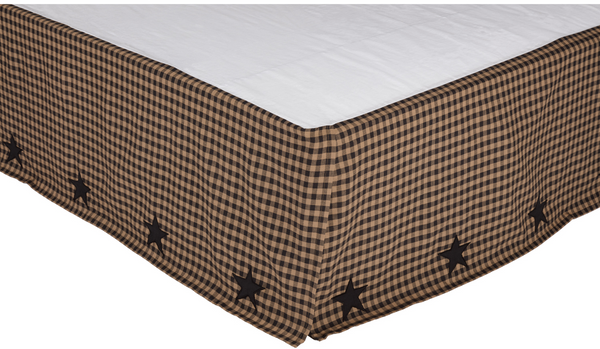Black Check Star Queen Bed Skirt 60X80, Primitive Country Farmhouse Bedding Dust Ruffle