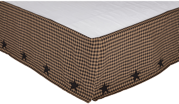 Black Check Star Bed Skirt  78X80, Primitive Country Farmhouse Dust Ruffle Bedding