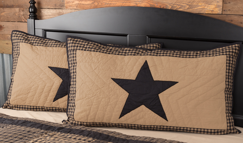  Black Check Star King Sham 21X37, Primitive Country Farmhouse Bedding