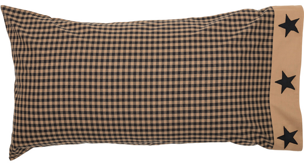  Black Check Star King Pillow Case Set of 2, Primitive Country Farmhouse Bedding