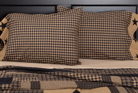 Black Check Star Standard Pillow Case Set of 2 21x30, Primitive Country Farmhouse Bedding