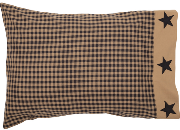 Black Check Star Standard Pillow Case Set of 2 21x30, Primitive Country Farmhouse Bedding