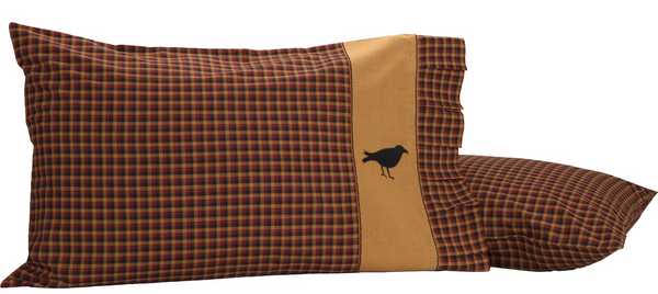 Heritage Farms Crow Standard Pillow Case  Set of 2 21x30, Primitive Check Country Farmhouse Bedding Home Decor & Accessories.