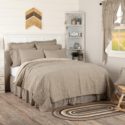 Sawyer Mill Charcoal Ticking Stripe Twin Quilt Combo - Clearance - Twin Quilt, 1 Standard Sham. See website for free shipping offer. Primitive Country Home Decor. Clearance quilts and bedding accessories.