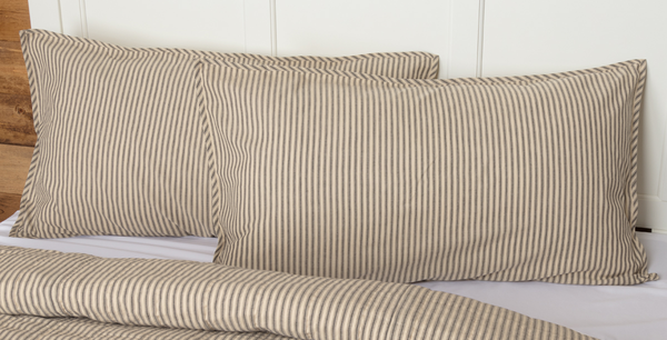 Sawyer Mill Charcoal Ticking Stripe King Sham 21x37, Primitive Country Farmhouse Bedding