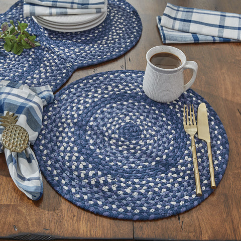 Bluestone Braided Placemat set of 4  This Placemat measures 15" DIA and is perfect for adding a pop of color in any room in the home