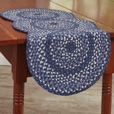 Bluestone Cotton Scalloped Braided Table Runner 34" L