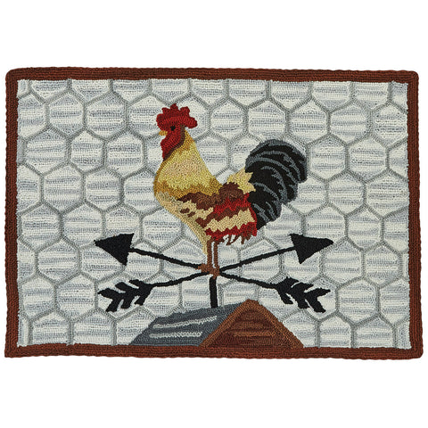 Break Of Day Rooster, by Teresa Kogut, is the perfect addition to your country farmhouse! Measures approximately 24" x 36". Made of hand hooked polyester. Hand crafted, hooked polyester yarn. See free shipping offer on website.