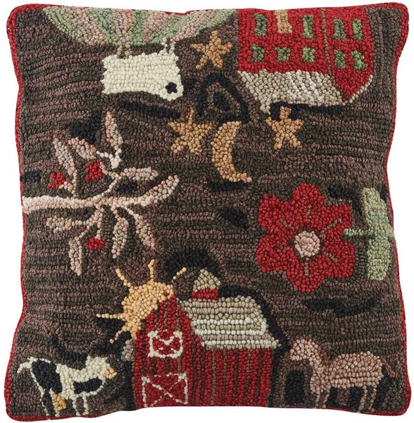 Autumn Cottage, Rug Hooking Kit for ChairPad 14 Round , Hooked Table Mat,  Fall Hooked Rug, Primitive Cottage K154