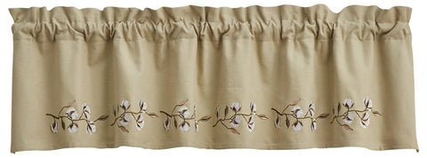 Cotton Wreath Lined Valance - 14"L Features Colors: Wheat, White & Brownstone Dimensions: 60" W x 14".  Primitive Country Farmhouse Home Window Treatments Decor.