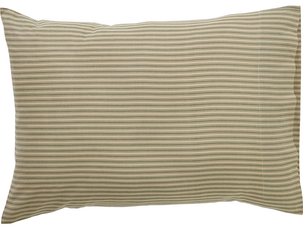 Prairie Winds Green Ticking Stripe Standard Pillow Case Set of 2 21x30, Primitive Country Farmhouse Bedding