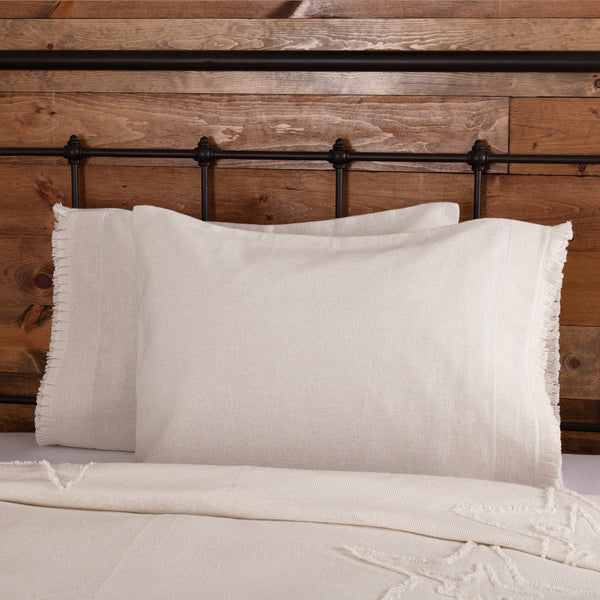 Burlap Antique White Standard Pillow Case w/ Fringed Ruffle Set of 2 21x30, Primitive Country Farmhouse Bedding Home Decor.