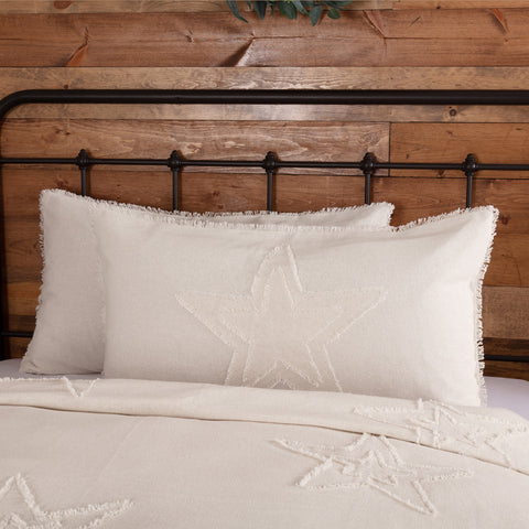 Burlap Antique White Star King Sham 21x37, Primitive Country Farmhouse Bedding Home Decor.