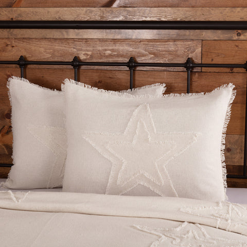 Burlap Antique White Star Standard Sham 21x27, Primitive Country Farmhouse Bedding Home Decor.