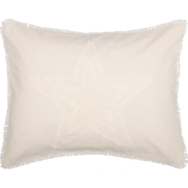 Burlap Antique White Star Standard Sham 21x27, Primitive Country Farmhouse Bedding Home Decor.