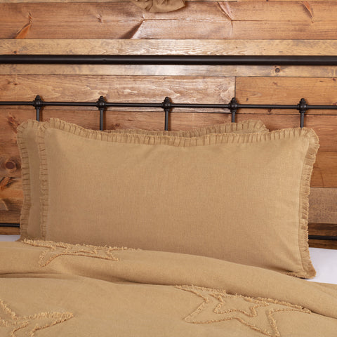 Burlap Natural King Sham w/ Fringed Ruffle 21x37, Made from soft cotton natural burlap with pleated and fringed ruffle. Primitive Country Farmhouse Bedding Home Decor.