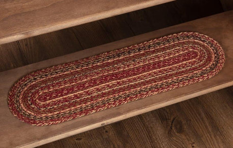 Cider Mill Jute Stair Tread Oval Latex 8.5x27, Primitive Country Farmhouse Braided Jute