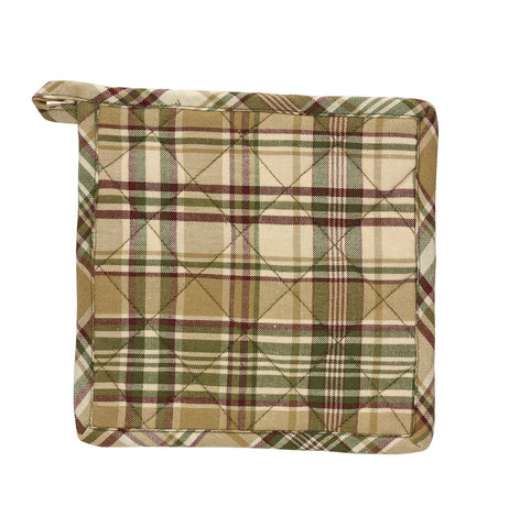 Make life in the kitchen a little easier with this beautiful Thyme Pot Holder! The soft, warm tones of green, red & sand work together to create this pretty, yet practical, plaid kitchen essential! 