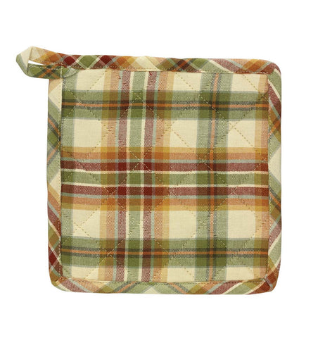 The Lemon Pepper Pot Holder does double duty...keeps your hands safe from burns AND provides a lovely decorative piece for your kitchen! Combining the zesty colors of mustard, honey, cream, green & red to create a homey plaid, your room will ooze savory sweetness! That's putting the "fun" in functional!  Colors: Thyme Green, Light Mustard, Patriotic Red, Honey & Cream